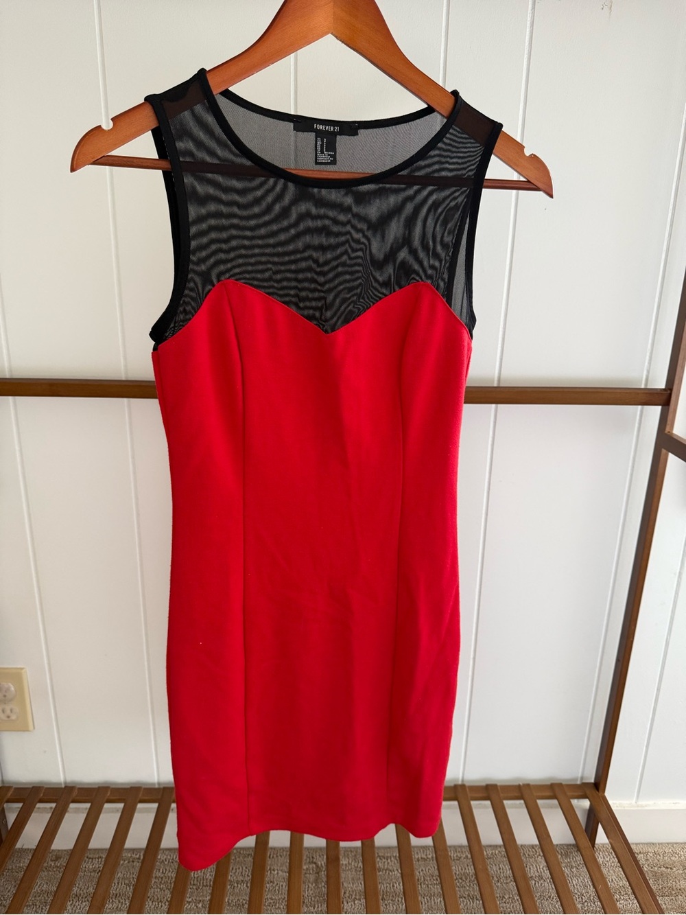 Forever 21 Red Sheath Dress with Black Mesh Yoke